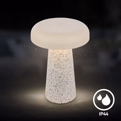 Briloner Rechargeable LED Table Lamp in Travertine Grey with Touch Dimmer and IP44 Rating, W/D/H: 12 x 12 x 17 cm – 6