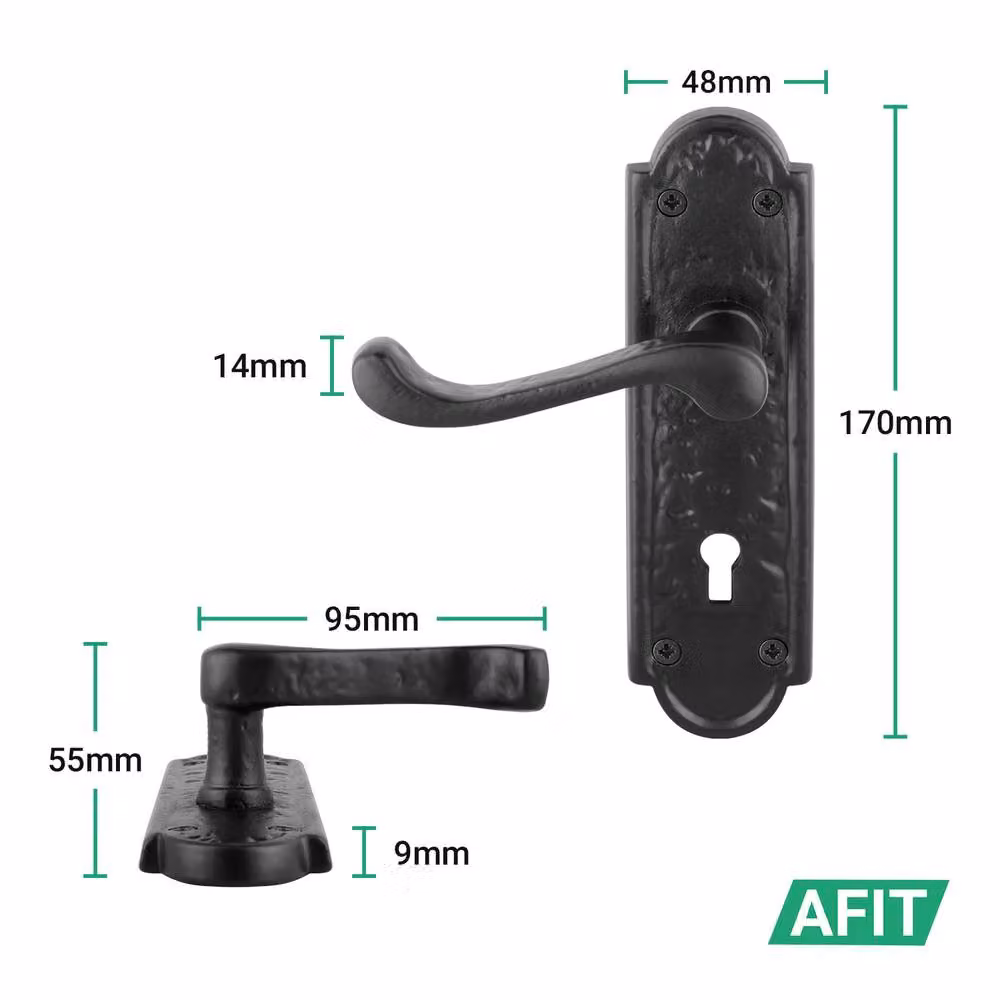 AFIT Black Antique Cast Iron Door Handles with Backplate and Key Lock, 1 Pair – 2