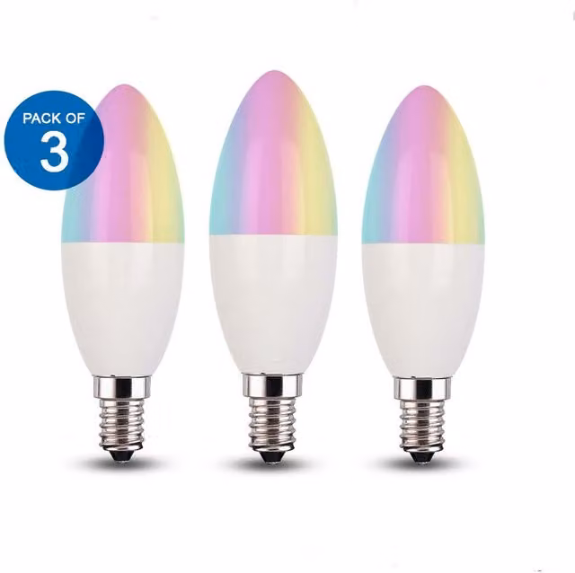 Enerjsmart Smart WiFi RGBCCT Candle Bulb, E14 Base, Dimmable Multicolour 3-Pack