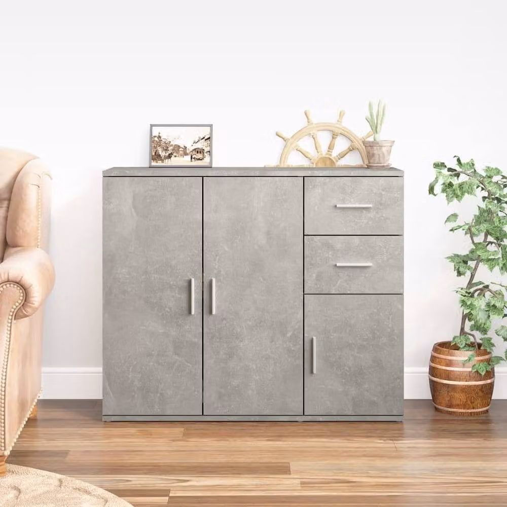 Berkfield Home Modern Abstract Sideboard in Concrete Grey, W/D/H: 91 x 29.5 x 75 cm – 1