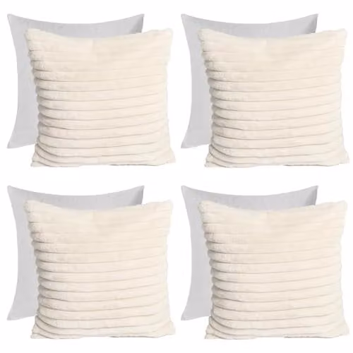 OHS Pack of 4 Faux Fur Decorative Throw Pillows with Removable Covers, Beige, W/D/H: 45 x 45 x 45 cm – 1
