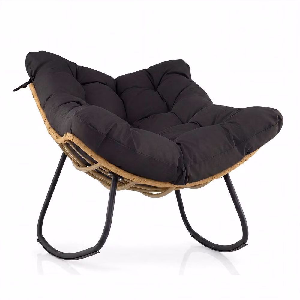 Costway Oversized PE Wicker Outdoor Rocking Egg Chair with Cushion in Black – 2