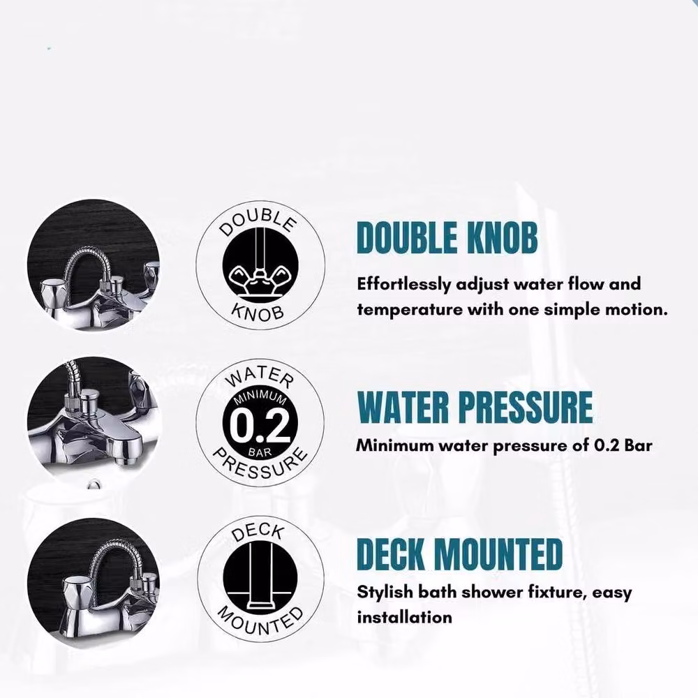Hinsinc Deck-Mounted Bath and Shower Mixer Tap in Chrome Silver – 2