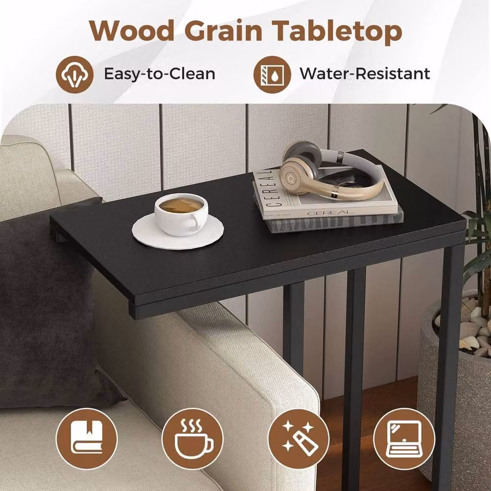 KORVIXA C-Shaped End Table in Black for Bedroom and Living Room – 4