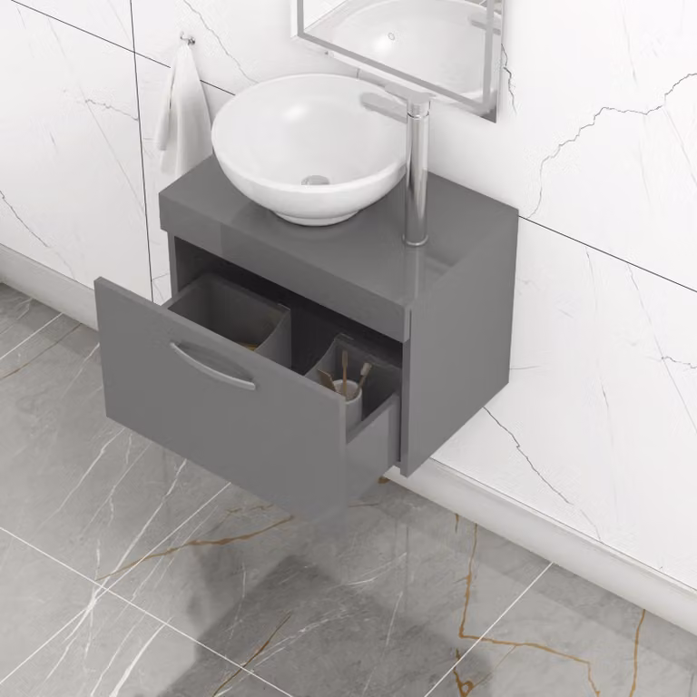 Breeze Royal Bathrooms Wall Hung Vanity Unit with Countertop Basin in Indigo Grey Gloss