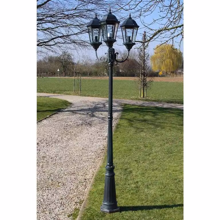 Berkfield Home 3-Arm Decorative Garden Light Post in Dark Green and Black Aluminium, Height: 230 cm