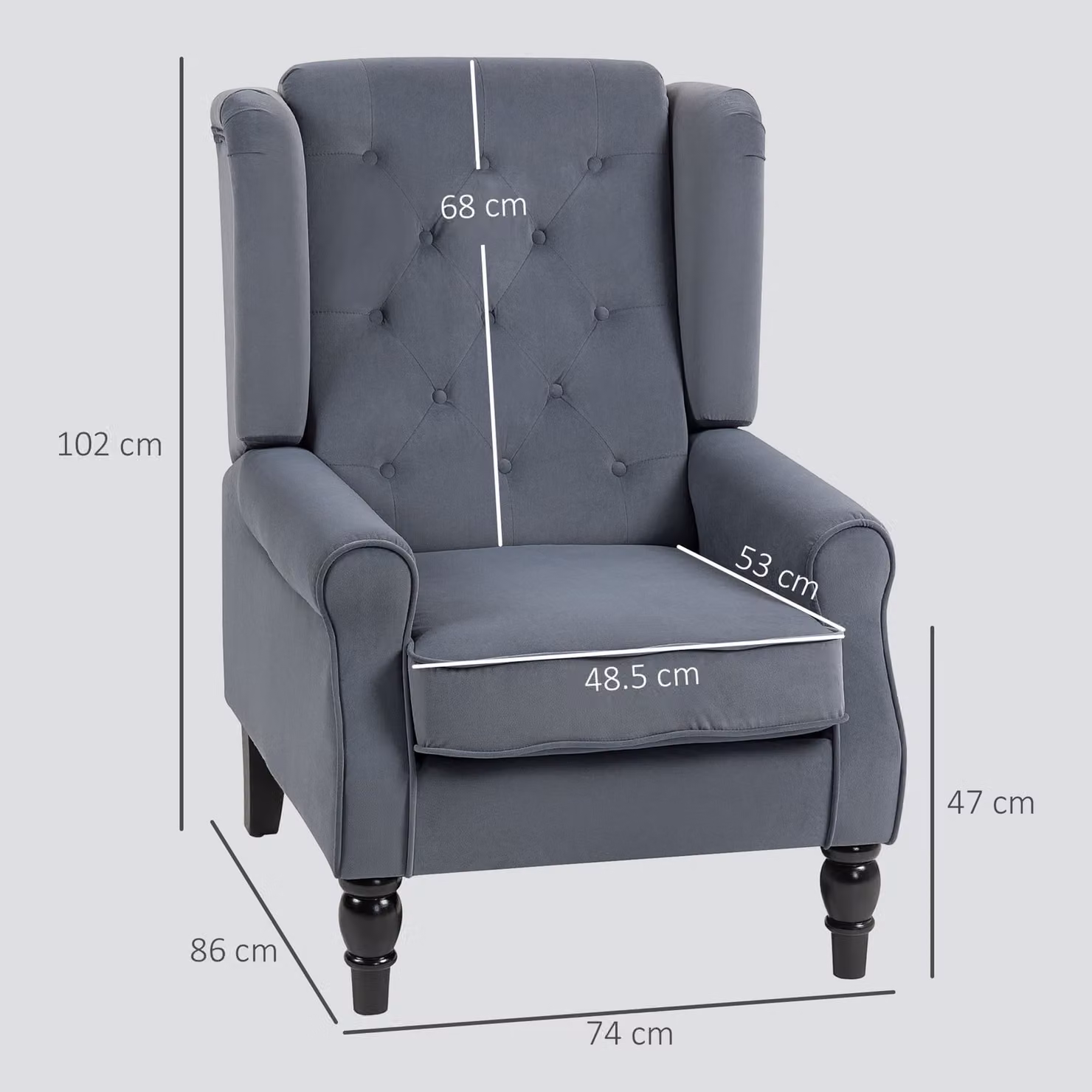 HOMCOM Grey Retro Wingback Accent Chair with Button Tufting and Armrests – 3
