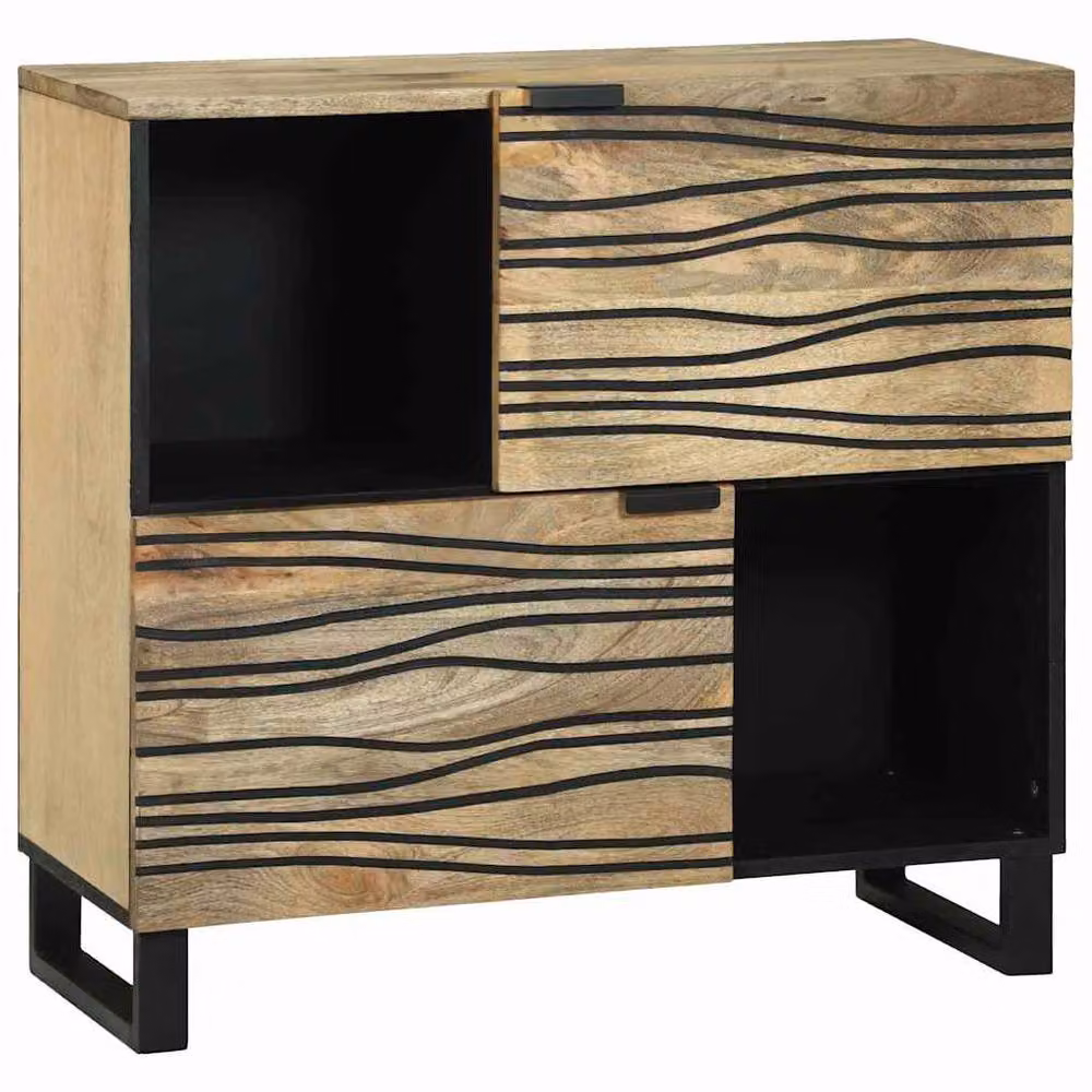 Berkfield Home Modern Mango Wood Sideboard in Beige and Black, W/D/H: 80 x 33.5 x 75 cm – 2
