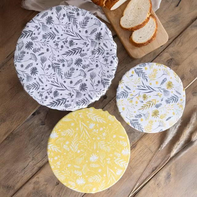 Kitchencraft Set of 3 Organic Cotton Stretchy Bowl Lids in White and Multicolour