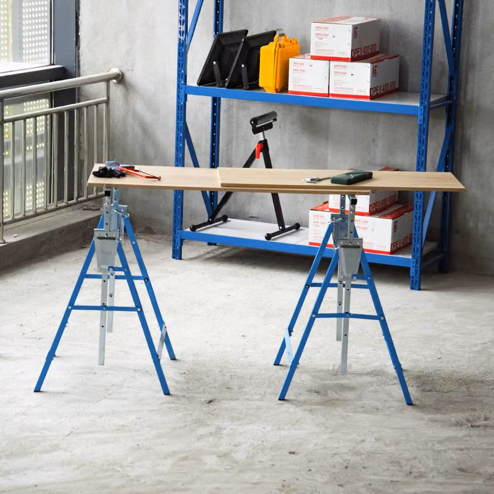 STILVORA Set of 2 Adjustable Steel Saw Horses in Blue – 2