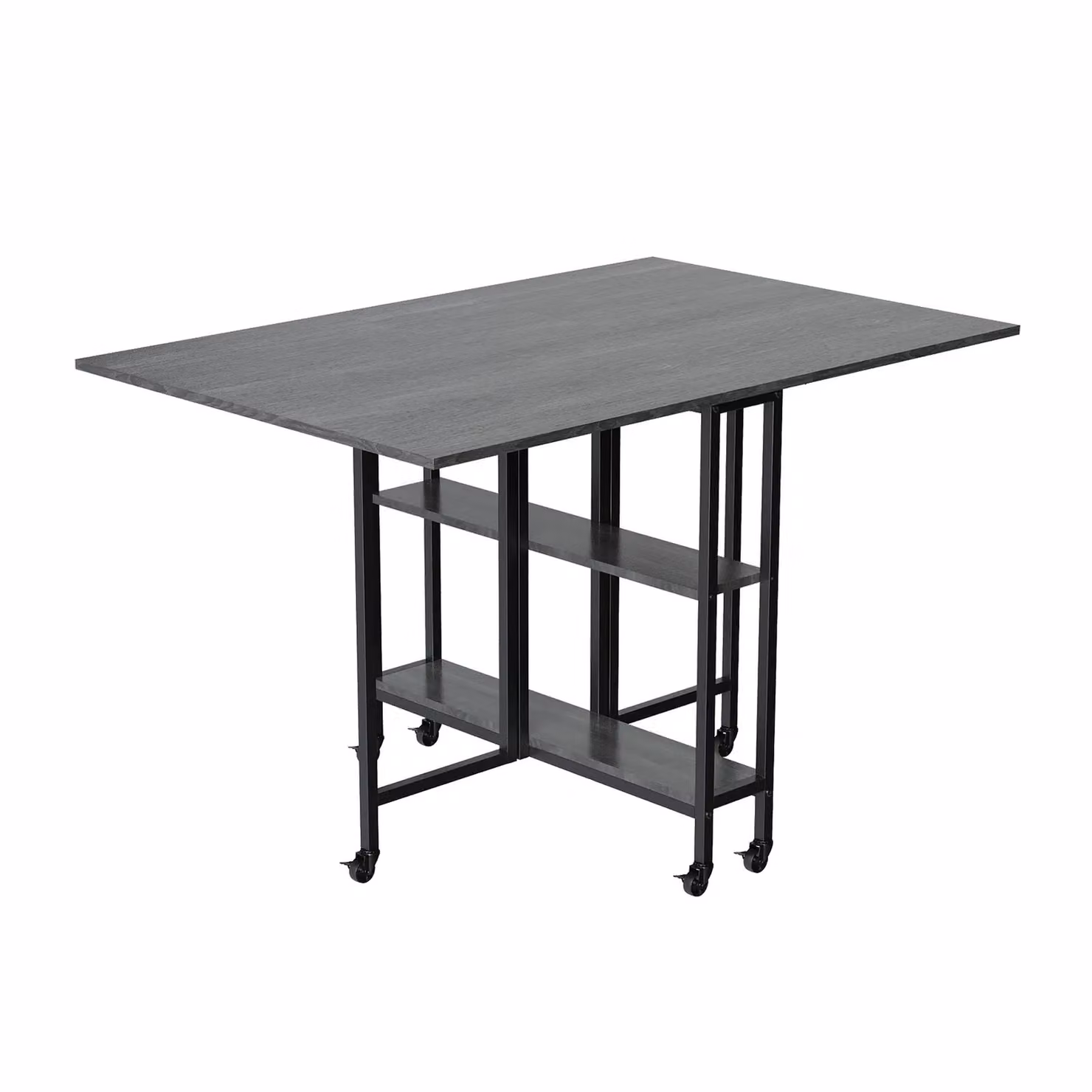 Living and Home Grey Folding Kitchen Dining Table with Castors and 2-Layer Storage Rack – 3