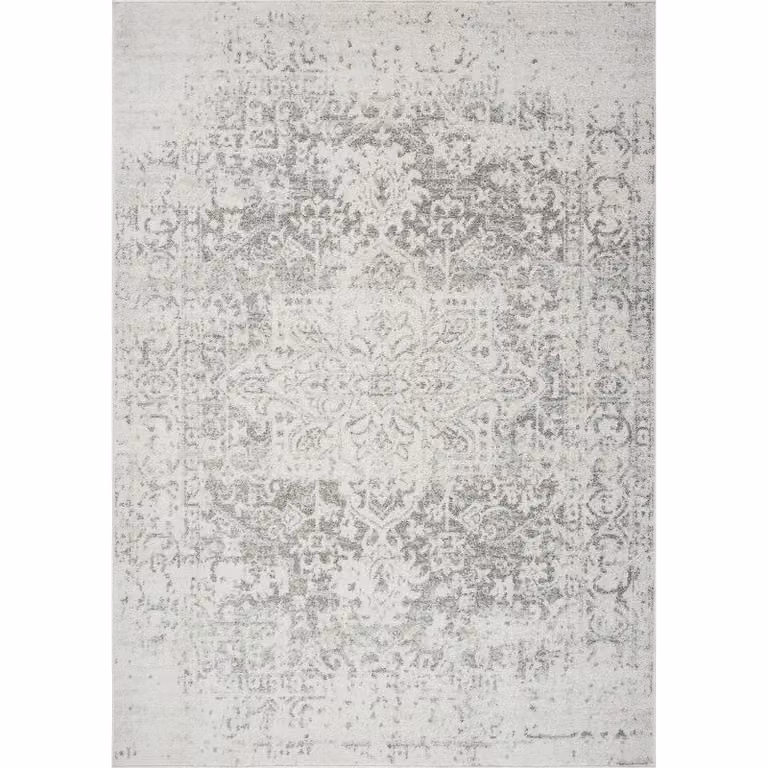 Livabliss Harput Vintage Boho Living Room Rug in Grey, Blue, Orange and White, W: 140 cm, L: 200 cm