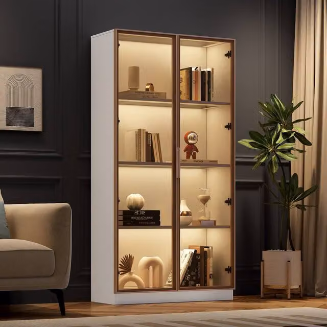 Merax Modern White Glass Display Cabinet with Integrated LED Lighting, W/D/H: 80 x 40 x 160 cm – 1
