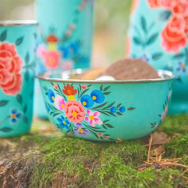 BillyCan Floral Dessert Bowl in Green and Multicolour Stainless Steel