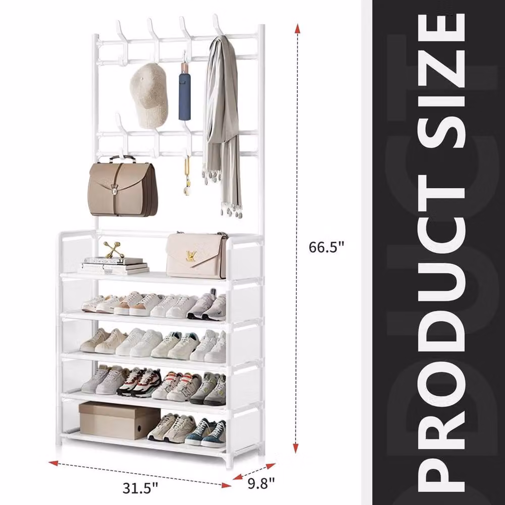 KORVIXA Hallway Coat Rack and Shoe Storage Hall Tree with Bench in White – 2