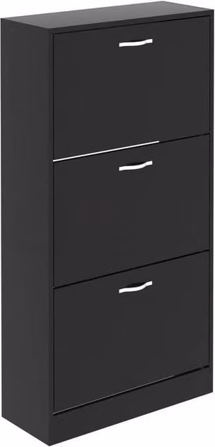 Kelvenix Modern 3 Drawer Shoe Cabinet in Black, H 118 x W 60 x D 24 cm