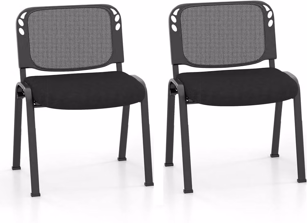 Costway Set of 2 Stackable Black Fabric Meeting Room Chairs with Backrest – 3