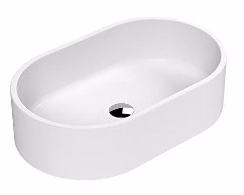 nuie NBV269 Luxe Oval Ceramic Countertop Vessel Basin in Matt White, W/D/H: 56.5 x 46.5 x 14.5 cm