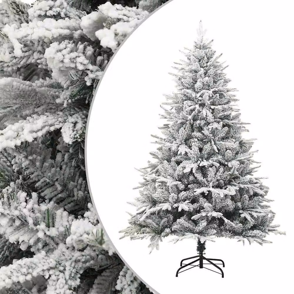 Berkfield Home Artificial Flocked Snow Christmas Tree in Green and White, Height: 180 cm – 2