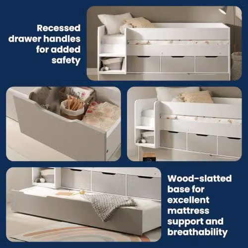 Flair Furnishings Lars Low Kids Trundle Bed with Drawers, White and Grey, W/D/H: 100 x 200 x 95.3 cm – 3