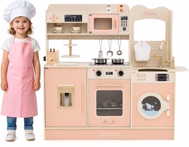 Costway Childrens Pretend Toy Kitchen Playset in Pink