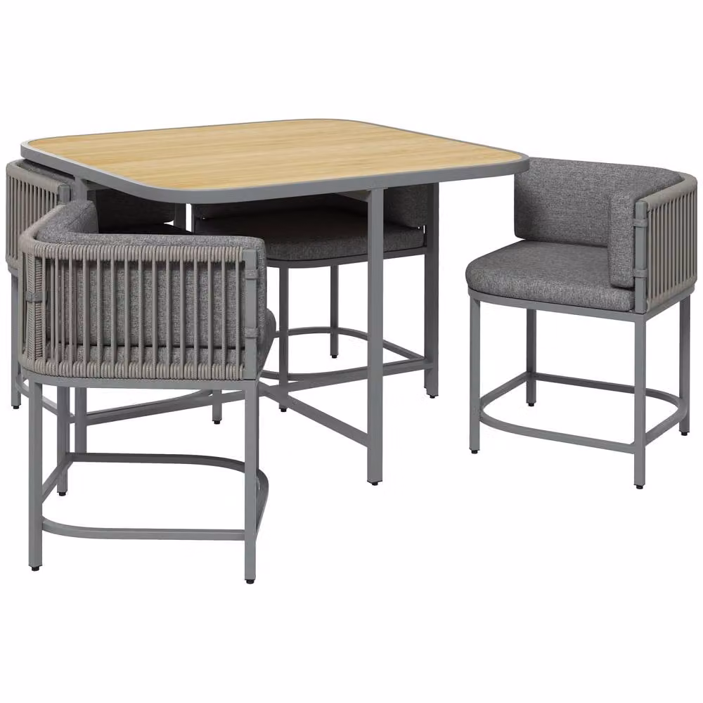 Wyld Haus Vidi 4 Seater Grey Rattan Style Cube Garden Dining Set with Cushions – 2