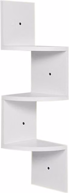 Kidkid White Multi-Level Wooden Floating Corner Wall Mounted Storage Shelf