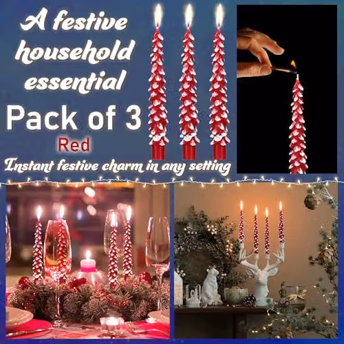 Deco Express Christmas Tree Dinner Candle Set in Red and White – 3