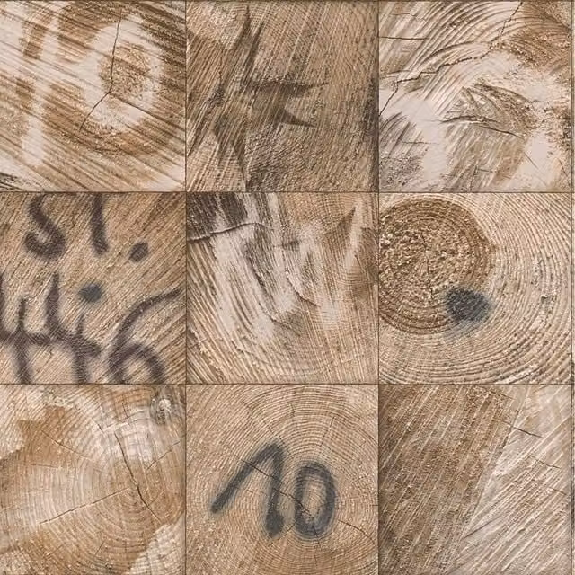 Rasch Wood Block Square Graffiti Motif Faux Effect Realistic Wallpaper in Brown and Black