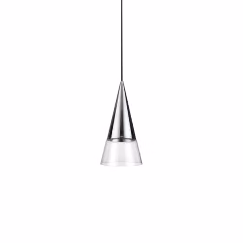 Ideal Lux Cono Dome Suspended Pendant Ceiling Light in Chrome with Transparent Glass