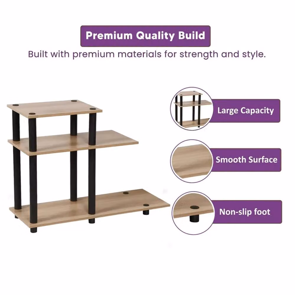 EONLION Natural Wood Side Table with Shelves – 2