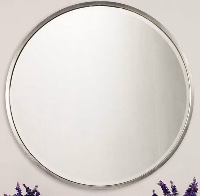 MirrorOutlet Large Round Antique Silver Wall Mirror, Diameter: 100 cm