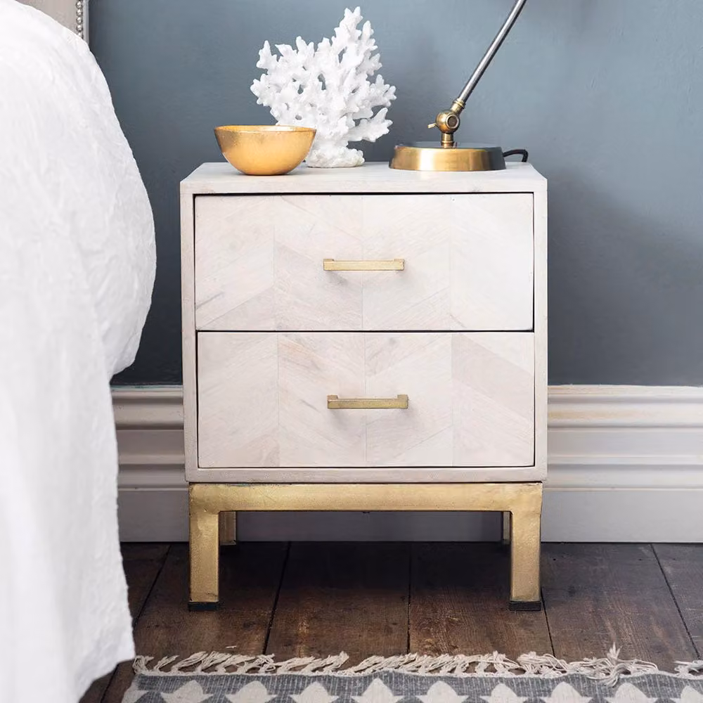 Atkin & Thyme Chevron Mango Wood Bedside Drawers in White