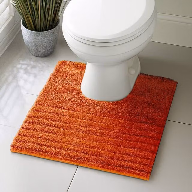 Velosso Linear Orange Microfibre Bath and Pedestal Mat with Non-Slip Backing, Large