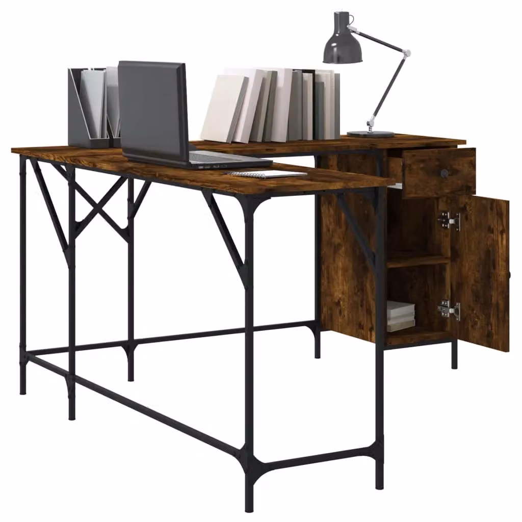 Berkfield Brown Smoked Oak Corner Home Office Desk, W/D/H: 141 x 141 x 75 cm – 3