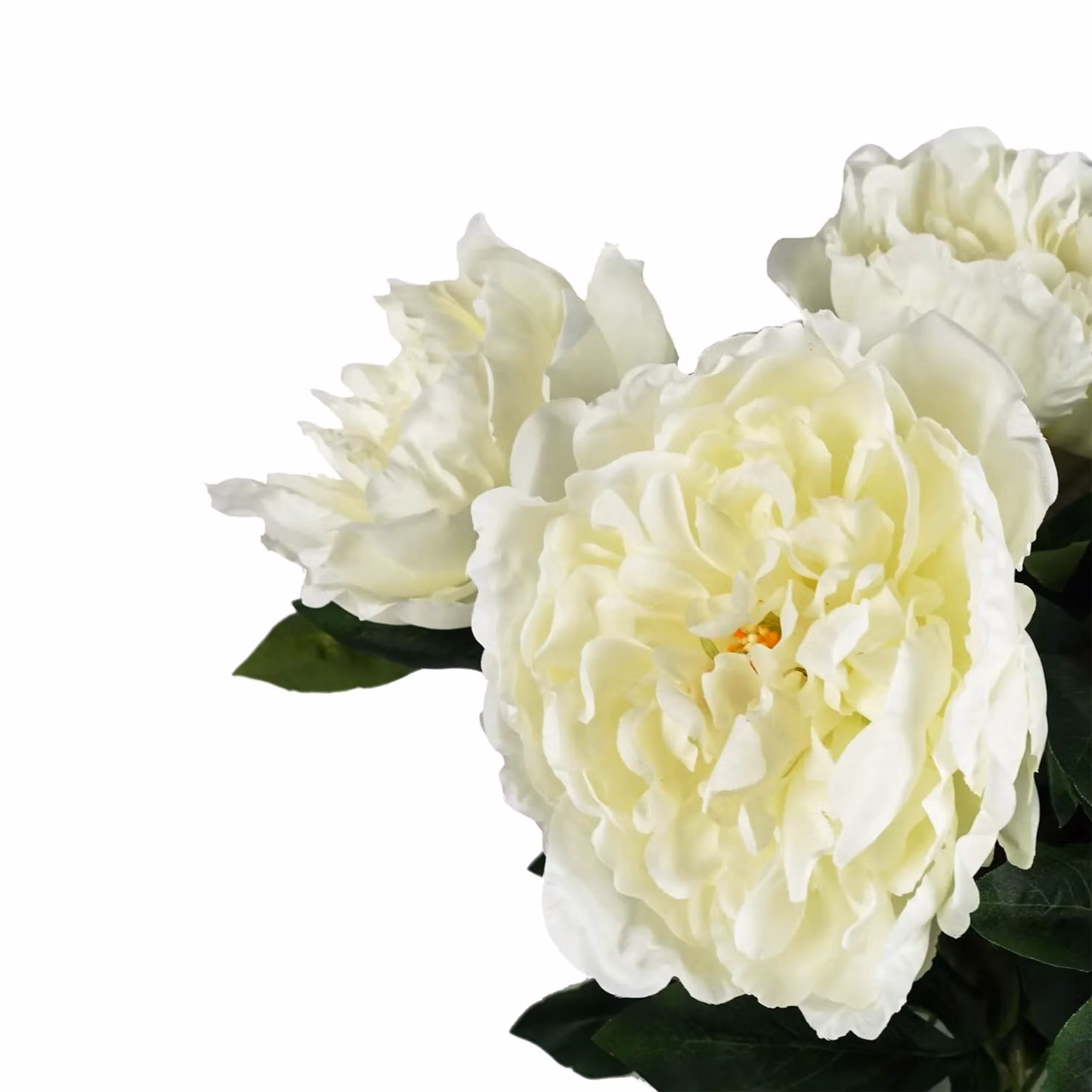 Leaf Pack of 6 Artificial Cream Peony Textile Stems, Height: 80 cm – 2