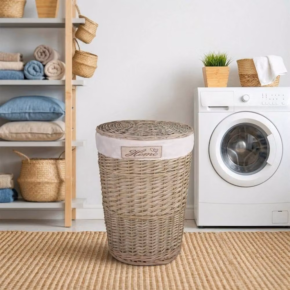 FLAVORA Natural Fibre Laundry Basket with Lid and Removable Fabric Lining in Beige – 3