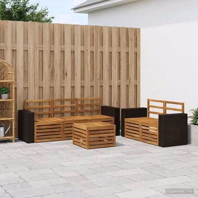 Berkfield Home L-Shape Modern Garden Sofa Set in Brown Solid Acacia Wood with Matching Ottoman