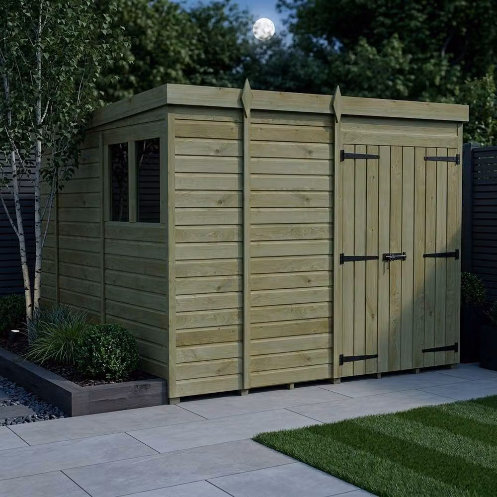 Buttercup Farm Brown Timber Pent Garden Shed with Double Doors and Windows, W: 304.8 cm, D: 274.32 cm, H: 210.0 cm – 2