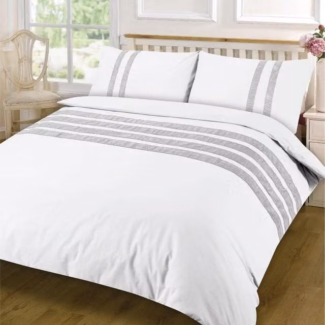 HomeSpace Direct Lace Dia Cotton Duvet Cover Set, White, 140 x 200 cm