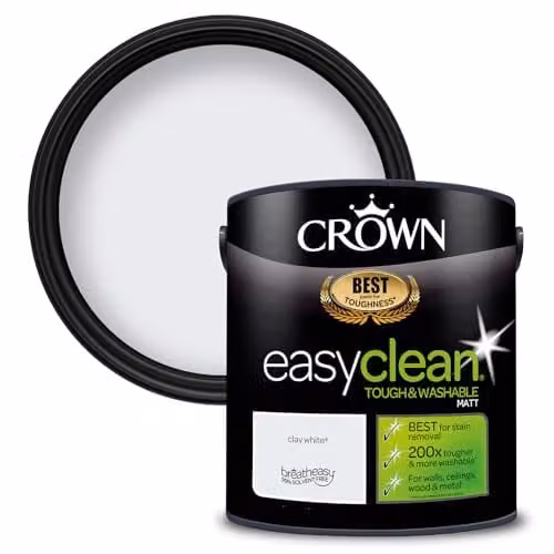 Crown EASYCLEAN Matt Wall Paint, White, 2.5L
