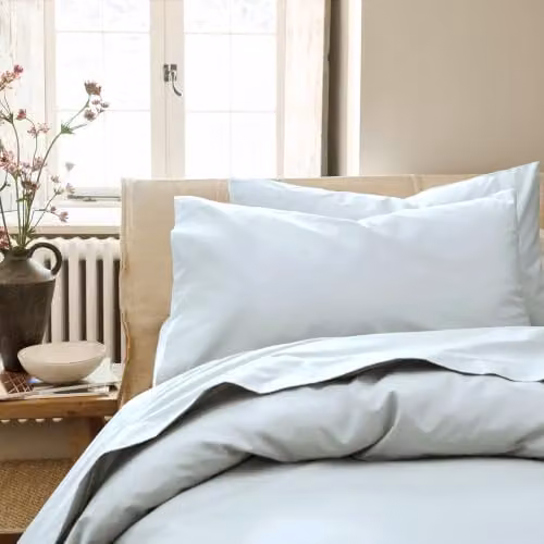 Christy Set of 2 Organic Cotton Percale Oxford Pillowcases in Duck Egg Green or Blue