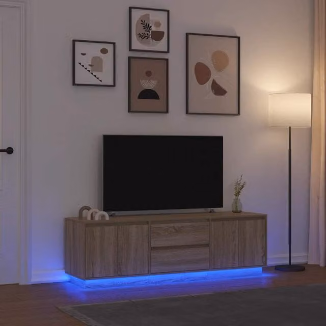 Berkfield Home Modern TV Cabinet with LED Lights in Sonoma Oak Brown, W: 160.5 cm, D: 41 cm, H: 50 cm – 1