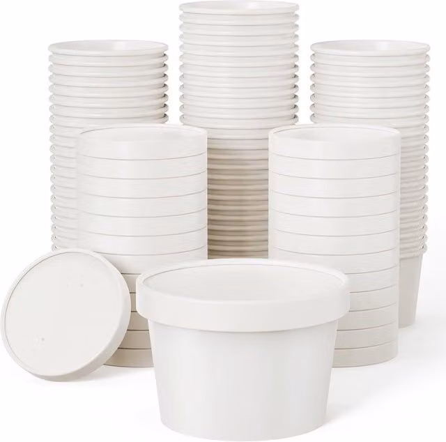 ECONX Disposable White Paper Soup Cups, 8oz, Microwave Safe