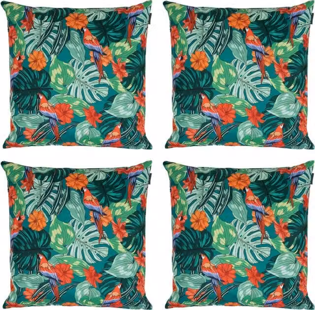 ICON Set of 4 Parrot Print Outdoor Square Cushions in Green and Multicolour – 1