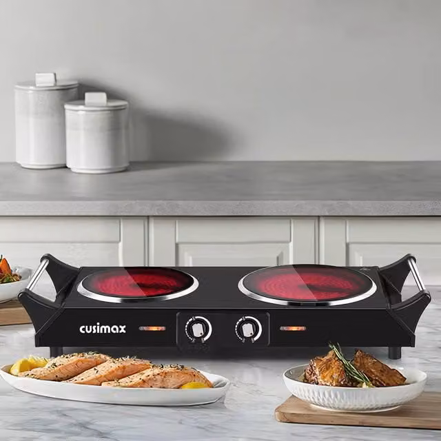 Cusimax Portable Dual Ceramic Hot Plate with Handle, Black – 1