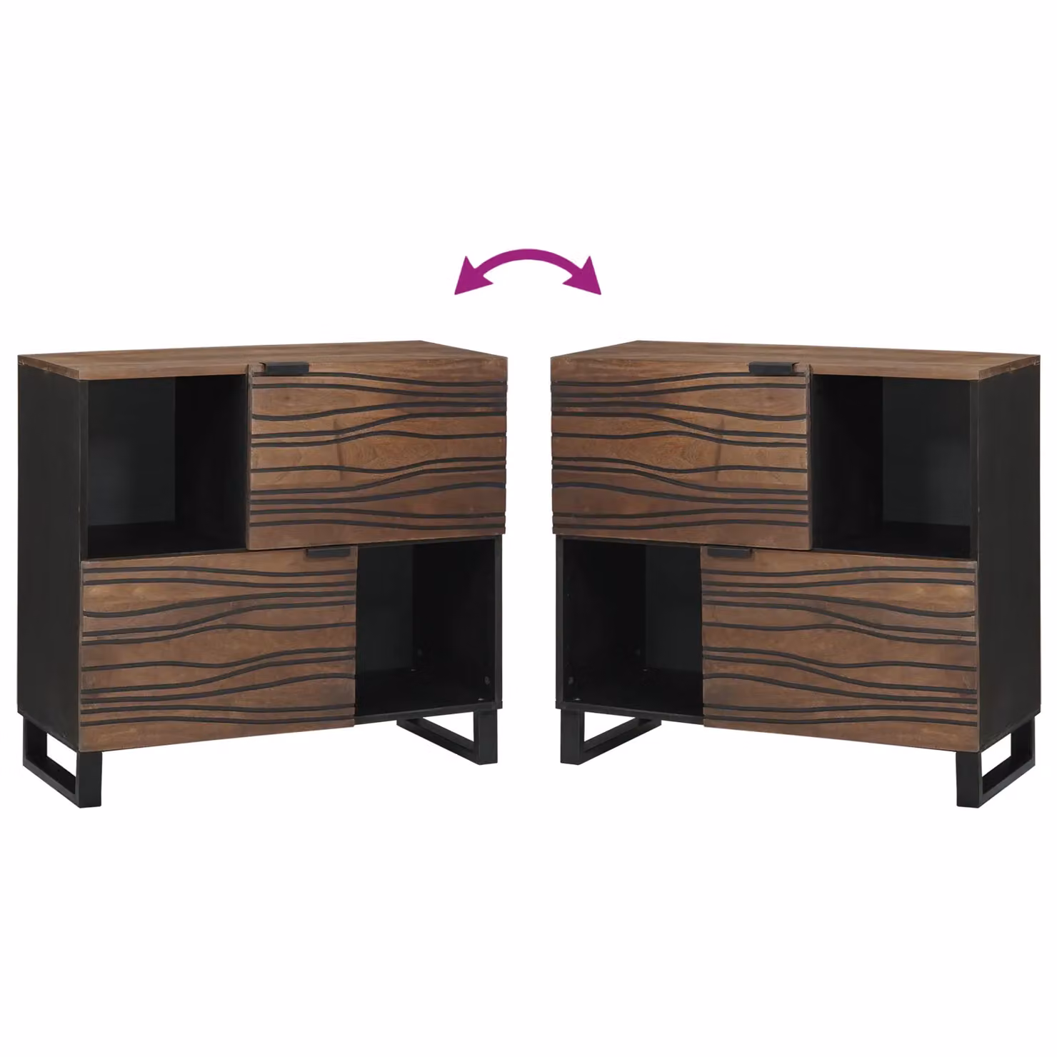 Berkfield Home Modern Mango Wood Sideboard in Brown and Black, W/D/H: 80 x 33.5 x 75 cm – 6