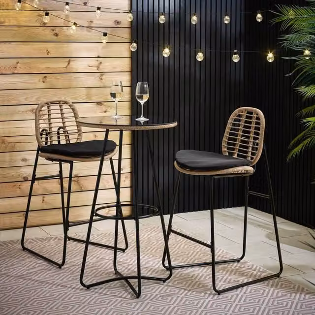 FurnitureboxUK Belize Black Rattan Outdoor Bar Set with Cushions – 1