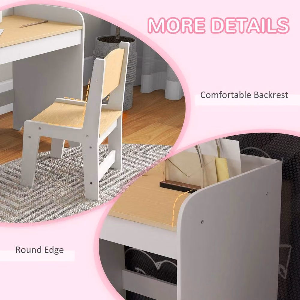 PAWNORA Childrens Desk and Chair Set with Storage Drawer in White – 2