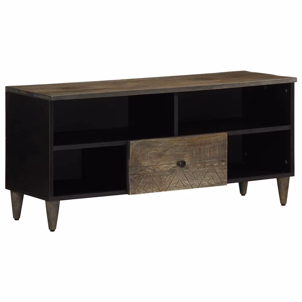 Berkfield Home Black Mango Wood TV Cabinet W: 100 cm, D: 33 cm, H: 46 cm – 2